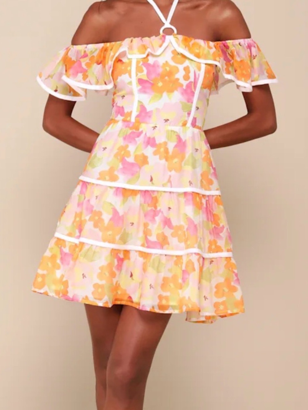 Lulus Mini Dress Size Medium Cutest Instinct Floral Halter Cold-Shoulder NEW - Picture 3 of 16